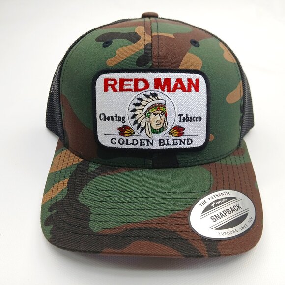 Camo And Black Mesh Snapback Red Man Patch Curved Bill Hat - Picture 1 of 4